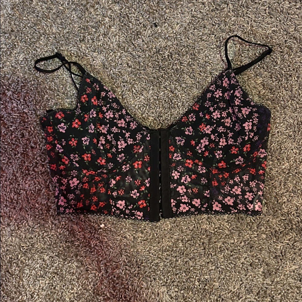 Floral Black and Red Crop Top